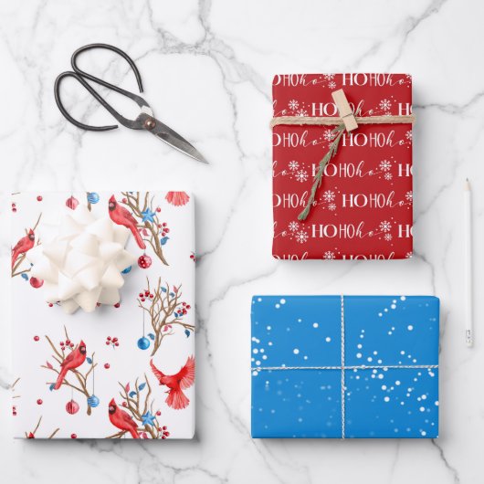 Winterwonderland Roter Kardinal Ornamente Geschenkpapier Set (Vorderseite)