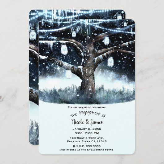Winterwonderland Rustikale Baumlichter Verlobung Einladung (Vorne/Hinten)