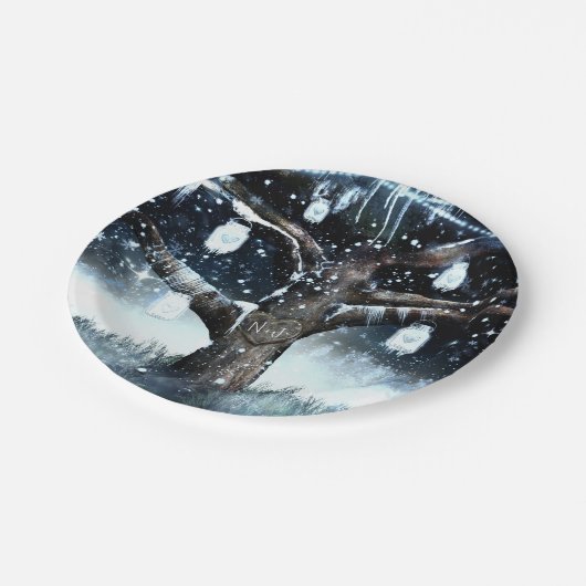 Winterwonderland Rustikale Tremlichter Mason Jars Pappteller (Schrägansicht)