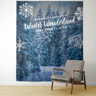 Winterwonderland Schneebäume Hintergrund des Part Wandteppich