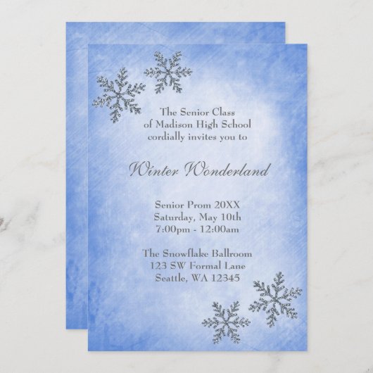 Winterwonderland Schneeflocken Blauer Rom Formal Einladung (Vorne/Hinten)