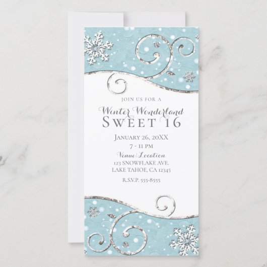 Winterwonderland Schneeflocken Silver Swirt Foto Save The Date (Rückseite)