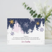 Winterwonderland Schneeprincess Burg Lila Dankeskarte (Stehend Vorderseite)