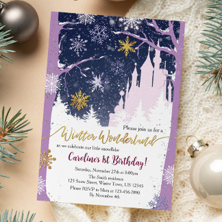 Winterwonderland Schneeprincess Burg Lila Einladung