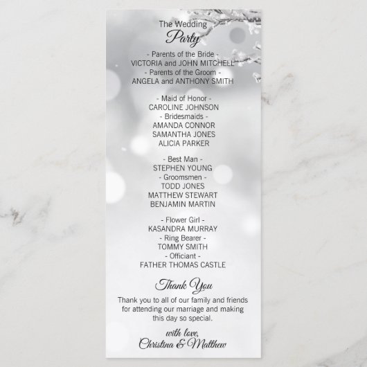 Winterwonderland Snow Hochzeit Programm (Rückseite)