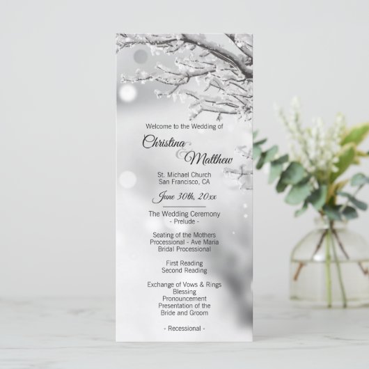Winterwonderland Snow Hochzeit Programm (Stehend Vorderseite)