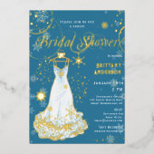 Winterwonderland Snowflake Blaues Brautparty Folieneinladung (Vorderseite)