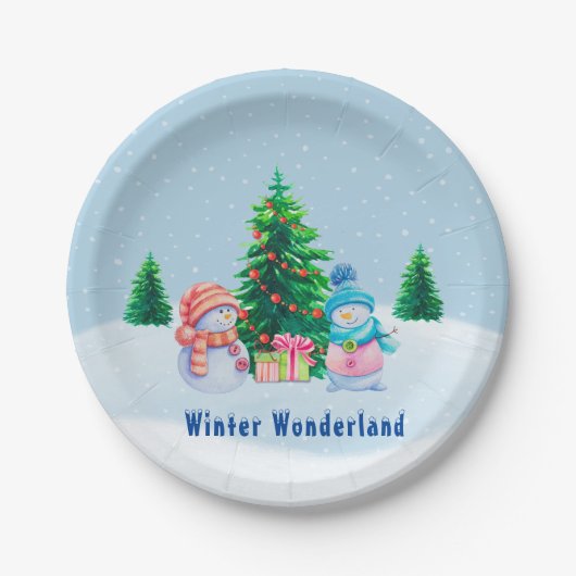 Winterwonderland Snowmen Papierplatte Pappteller (Vorderseite)