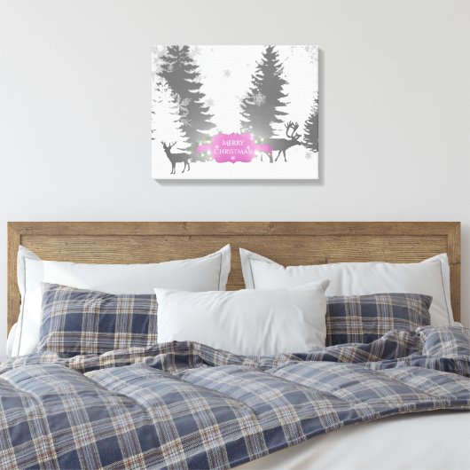 Winterwonderland Stretched Canvas Print - Magenta Leinwanddruck (Insitu (Schlafzimmer))