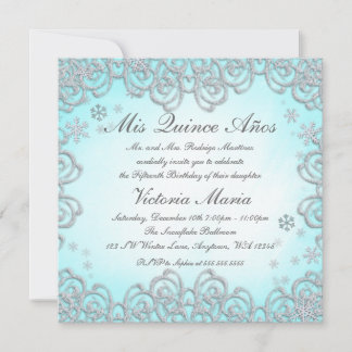 Winterwonderland Swirl Schneeflocken Quinceanera Einladung