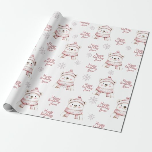 Winterwonderland Weißer Bär Happy Geburtstag Geschenkpapier (Ungerollt)