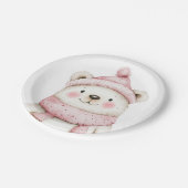 Winterwonderland Weißer Bär Rosa Pappteller (Schrägansicht)