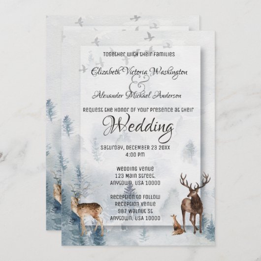 Winterwoodland Urlaub Hochzeit Einladung (Vorne/Hinten)