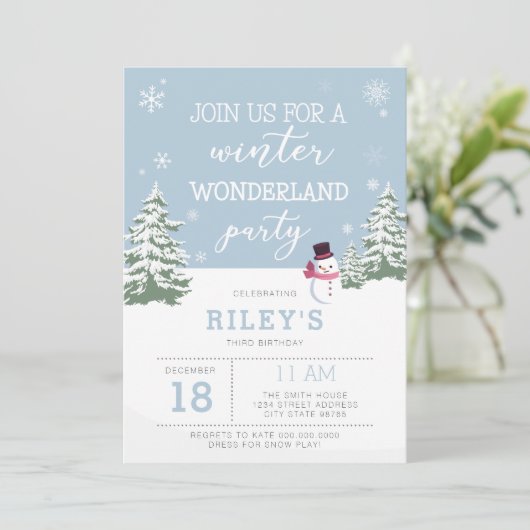 Winterwunder Geburtstagsfeier Einladung (Stehend Vorderseite)