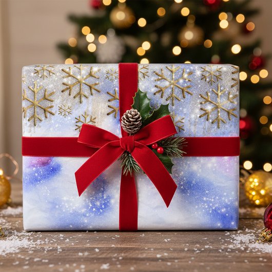 Winterwunder mit goldenen Glitterien Schneeflocken Geschenkpapier Set