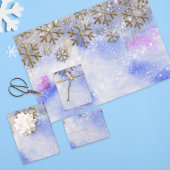 Winterwunder mit goldenen Glitterien Schneeflocken Geschenkpapier Set