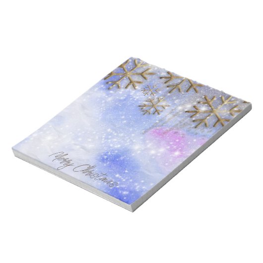 Winterwunder mit goldenen Glitterien Schneeflocken Notizblock (Rotiert)