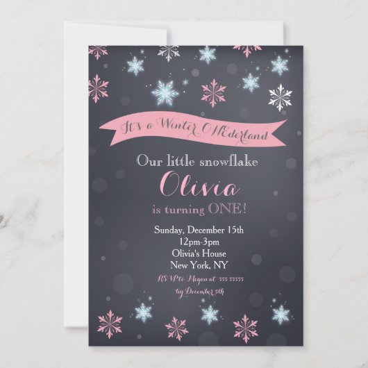 Winterwunder Schneeflocke Einladung zum Geburtstag (Vorderseite)
