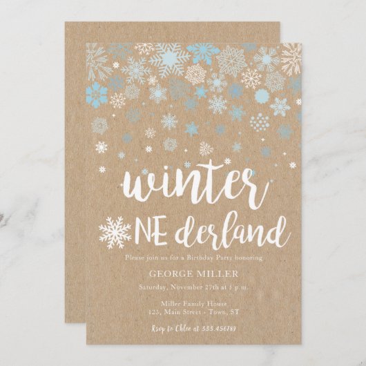 Winterwunder Schneeflocken 1. Geburtstag Einladung (Vorne/Hinten)