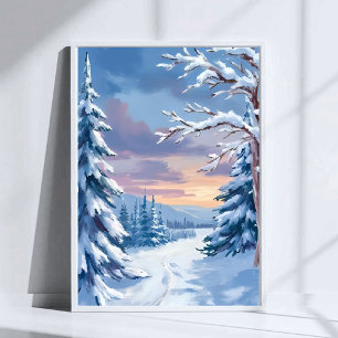 Winterwunderland Bergschnee-Naturmalerei Poster