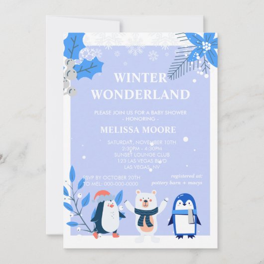Winterwunderland Blauer Eisbär Einladung (Vorderseite)