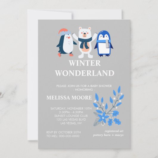 Winterwunderland Blauer Eisbär Einladung (Vorderseite)