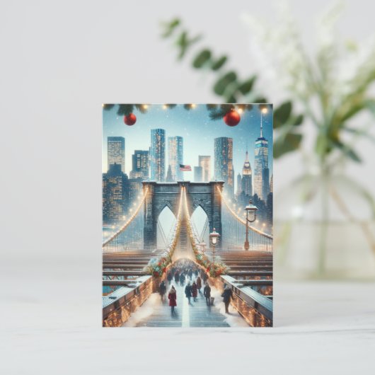 Winterwunderland. Brooklyn Bridge - New York Postkarte (Stehend Vorderseite)