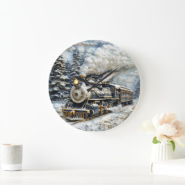 Winterwunderland Dampfzug. Große Wanduhr