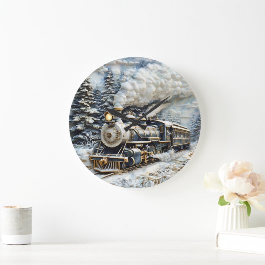 Winterwunderland Dampfzug. Große Wanduhr (Zuhause)