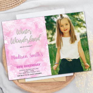 Winterwunderland Einladungen Rosa Silberes Foto