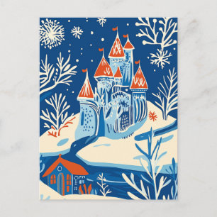Winterwunderland, Eisburg, Volkskunst Feiertagspostkarte