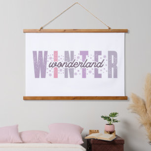 Winterwunderland - Festliche Typografie Kunst Wandteppich Mit Holzrahmen