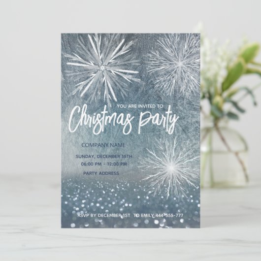 Winterwunderland Frost Schneeflocken Weihnachts-Pa Einladung (Stehend Vorderseite)