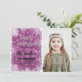 Winterwunderland Geburtstag Einladungen mit Foto (Stehend Vorderseite)