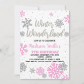 Winterwunderland Geburtstagseinladungen Rosa Weiß Einladung (Vorderseite)