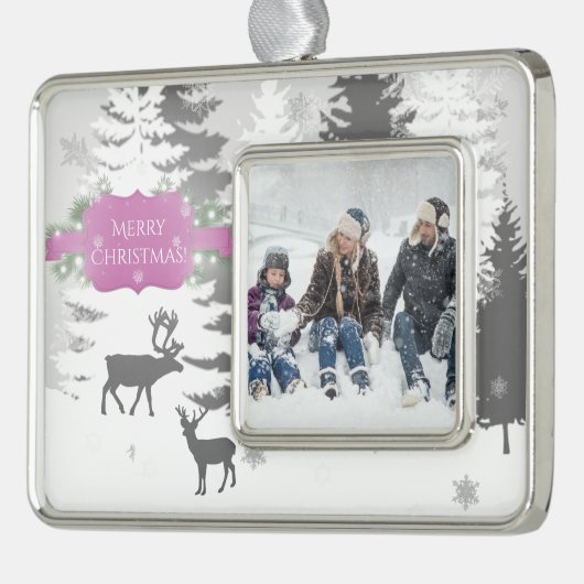 Winterwunderland Gerahmte Ornamente - Magenta Rahmen-Ornament Silber (Links)