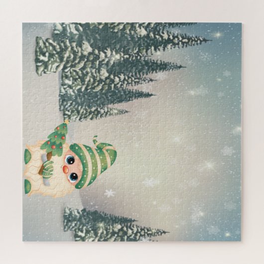 Winterwunderland, Gnome, Kiefernbaum, Wald, Schnee Puzzle (Horizontal)
