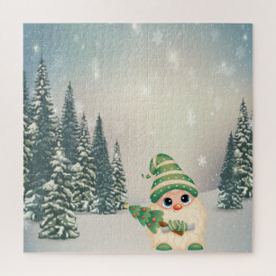Winterwunderland, Gnome, Kiefernbaum, Wald, Schnee Puzzle