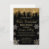 Winterwunderland Gold Schneeflocken Babydusche Einladung (Vorne/Hinten)