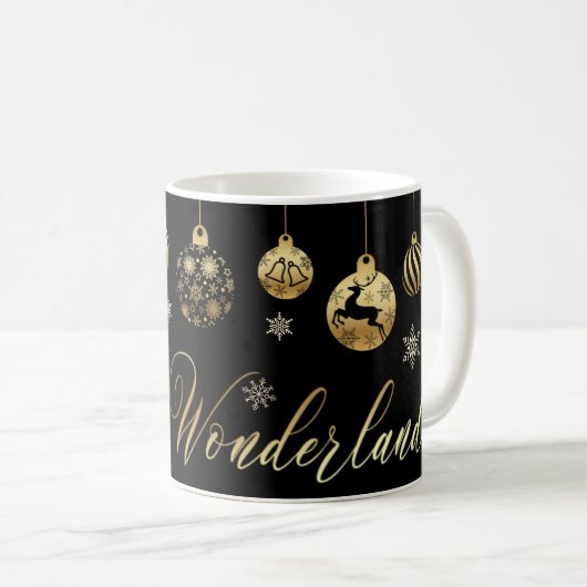 Winterwunderland Gold schwarze Ornamente Weihnacht Kaffeetasse (VorderseiteRechts)