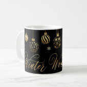 Winterwunderland Gold schwarze Ornamente Weihnacht Kaffeetasse (Vorderseite Links)