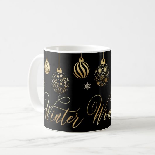 Winterwunderland Gold schwarze Ornamente Weihnacht Kaffeetasse (Vorderseite Links)