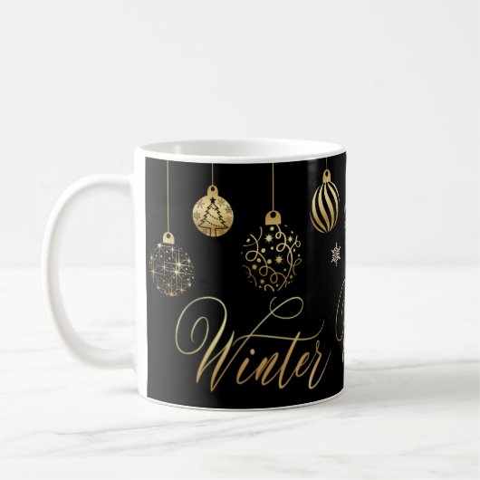 Winterwunderland Gold schwarze Ornamente Weihnacht Kaffeetasse (Links)