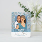 Winterwunderland, Herz-FOTO Save the Date Karte (Stehend Vorderseite)