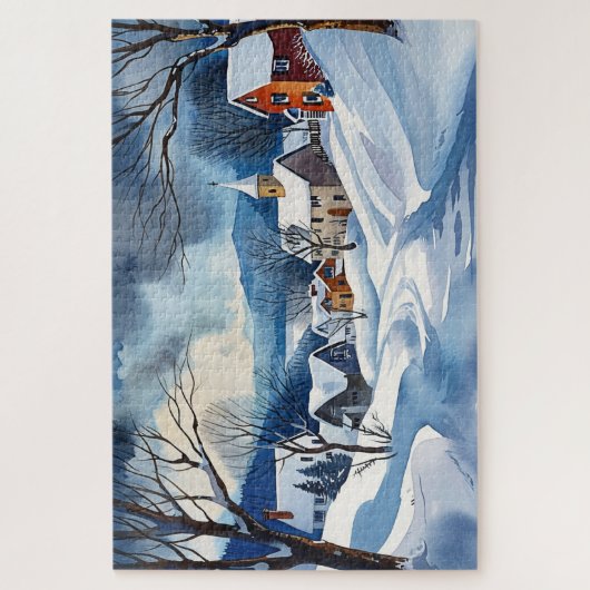 Winterwunderland in einer kleinen Stadt Puzzle (Vertikal)