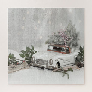 Winterwunderland, Kiefernbaum, Auto Puzzle