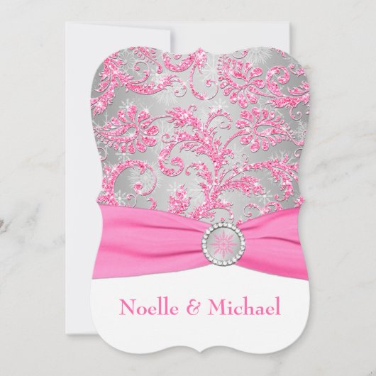 Winterwunderland, Kristallkuchen Hochzeit - Rosa 2 Einladung (Vorderseite)