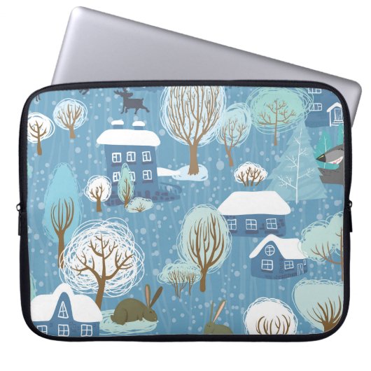 Winterwunderland: Landschaftliches Muster Laptopschutzhülle (Vorderseite)