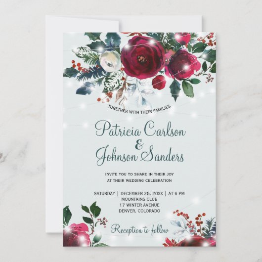 Winterwunderland Lichter Weihnachts-Blumenhochzeit Einladung (Vorderseite)