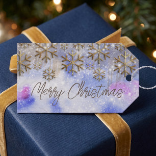 Winterwunderland mit goldenen glitzernden Schneefl Geschenkanhänger
